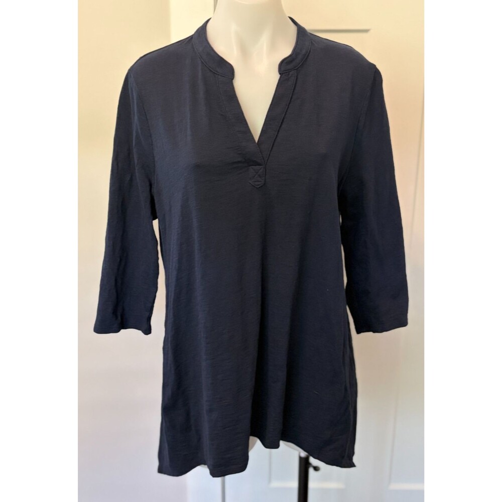 Chicos Womens Knit TOP 3/4 Sleeve Navy Blue Ultimate Tee V-Neck Size 2 (L)